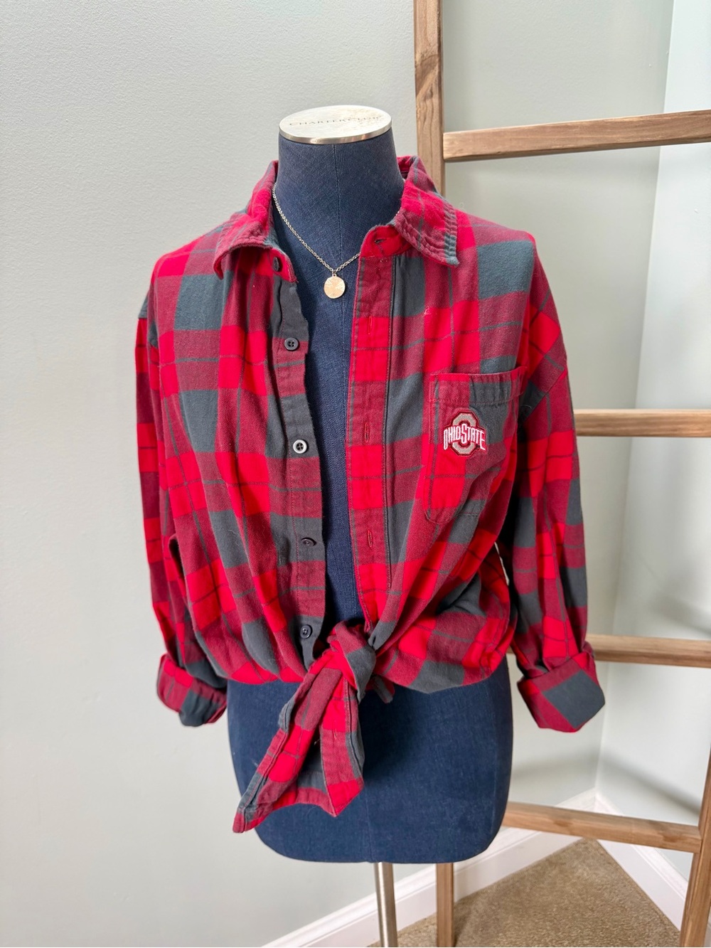 Ohio State Buckeyes Red Plaid Flannel Button Down Shirt Size Large